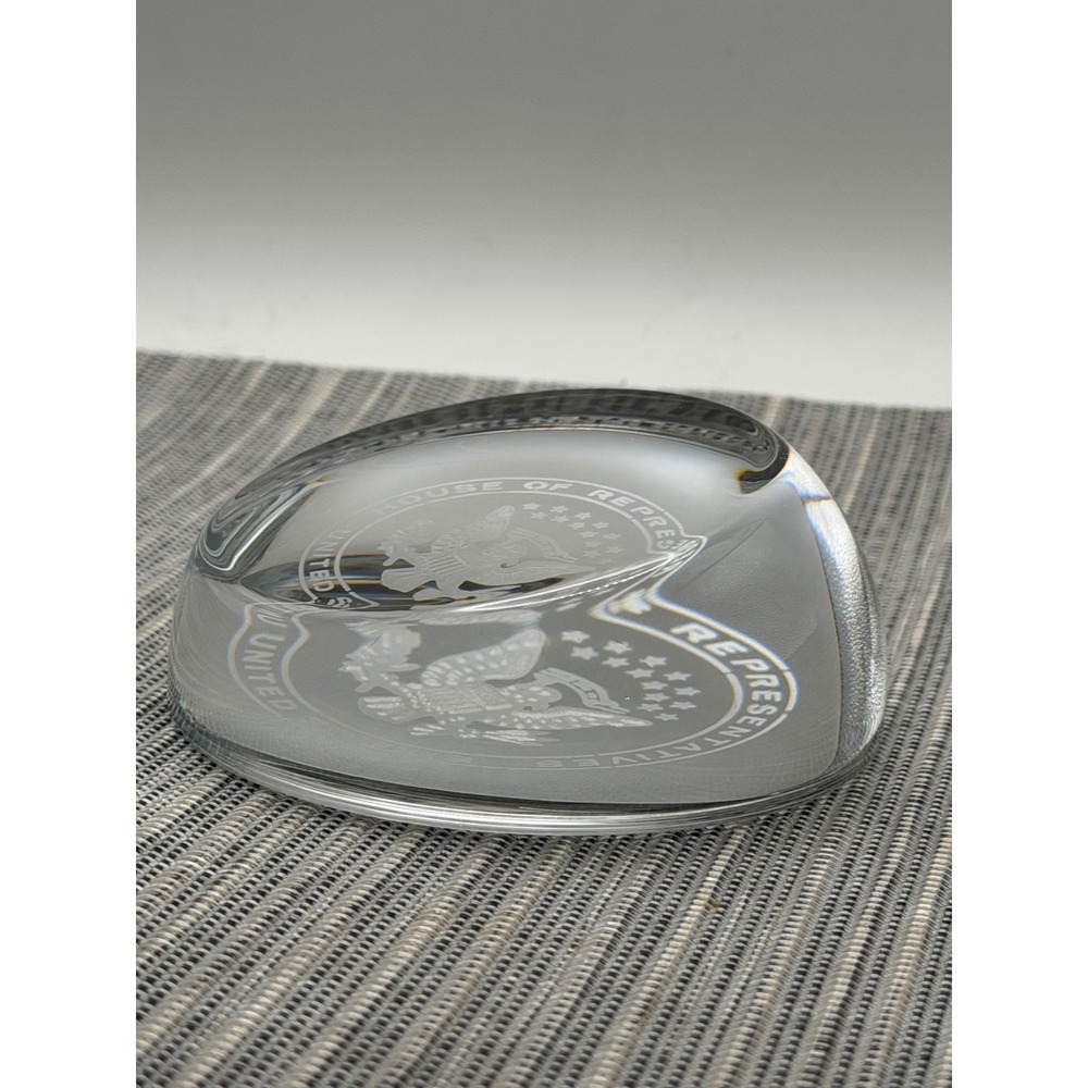 US House of Representatives Glass Paperweight Etched Great Seal 3.5 Inch Clear - Picture 5 of 13
